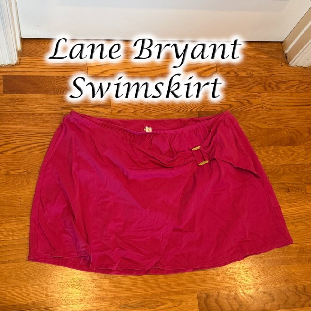 NWT 24 Lane Bryant Swim By Cacique Swim Skirt Fushcia w Gold Buckle - Picture 3 of 9